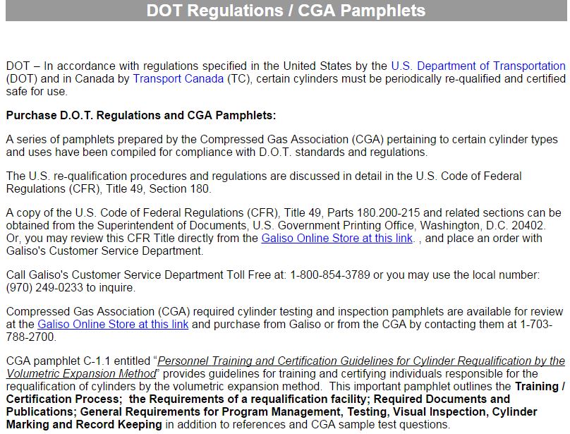 DOT Regulations Re Hydrostatic Cylinder Testing